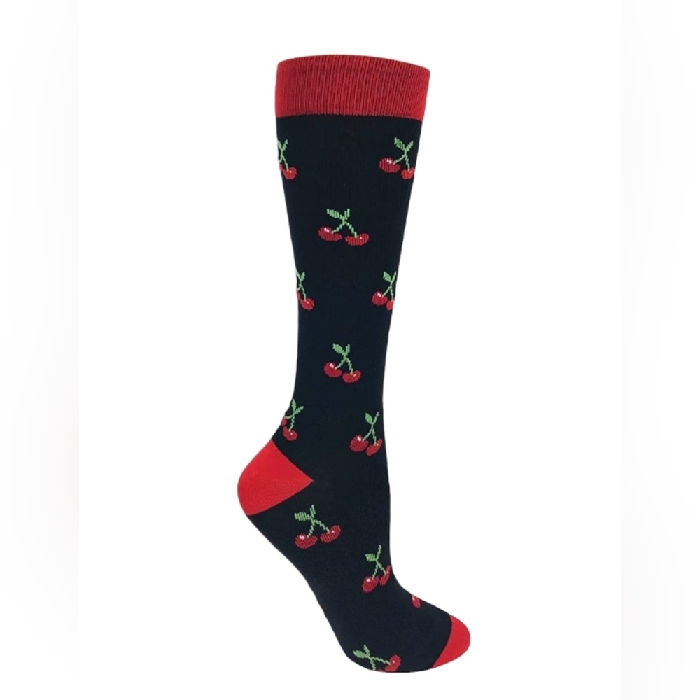 Prestige Medical 12" Premium Knit Compression Socks: Cherries on Black, 2 Count